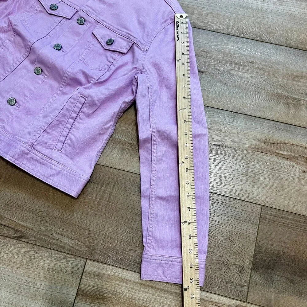 NWT - Talbots Lilac Ruffle Neck Denim Jacket MP Stretch Cotton Blend Petite - Picture 8 of 10